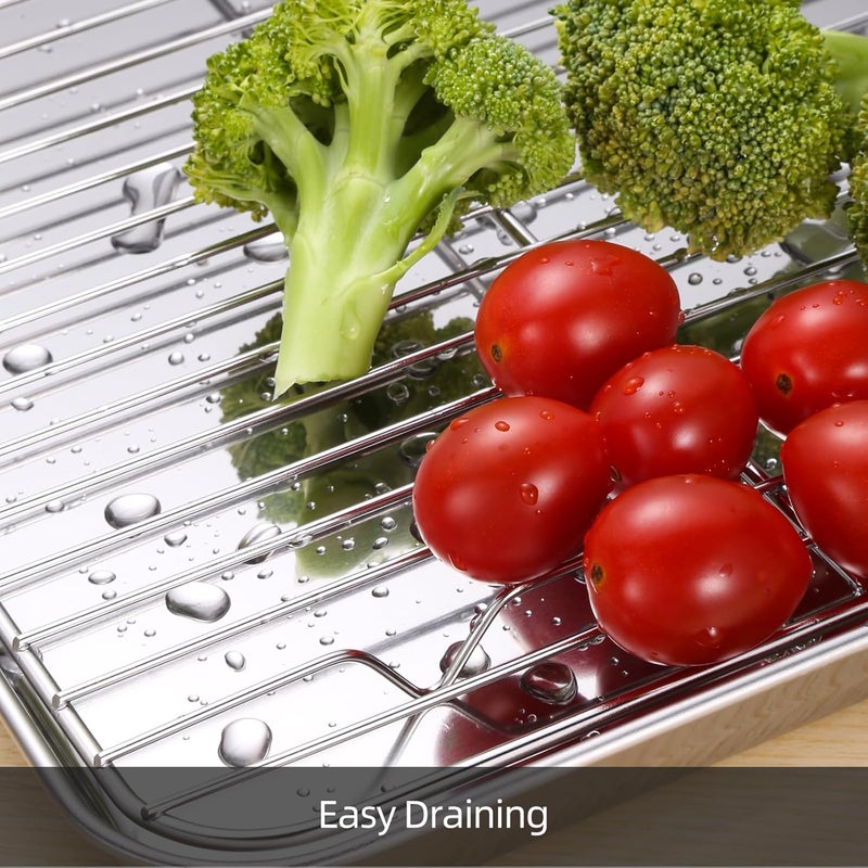Amrules Baking Sheet with Cooling Rack Set of 6 3 Premium Stainless Steel Cookie Sheets and 3 Wire Racks Kitchen Nonstick Baking Pans Set Includes 3 Different Sizes Heavy Duty Non Toxic - Image 4