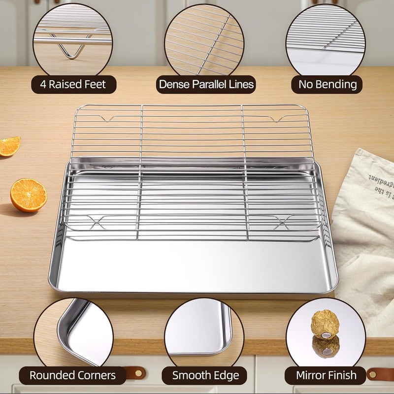 Amrules Baking Sheet with Cooling Rack Set of 6 3 Premium Stainless Steel Cookie Sheets and 3 Wire Racks Kitchen Nonstick Baking Pans Set Includes 3 Different Sizes Heavy Duty Non Toxic - Image 2