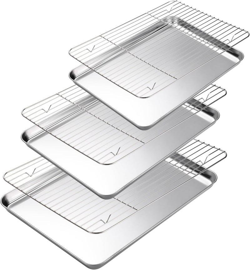 Amrules Baking Sheet with Cooling Rack Set of 6 3 Premium Stainless Steel Cookie Sheets and 3 Wire Racks Kitchen Nonstick Baking Pans Set Includes 3 Different Sizes Heavy Duty Non Toxic - Image 1