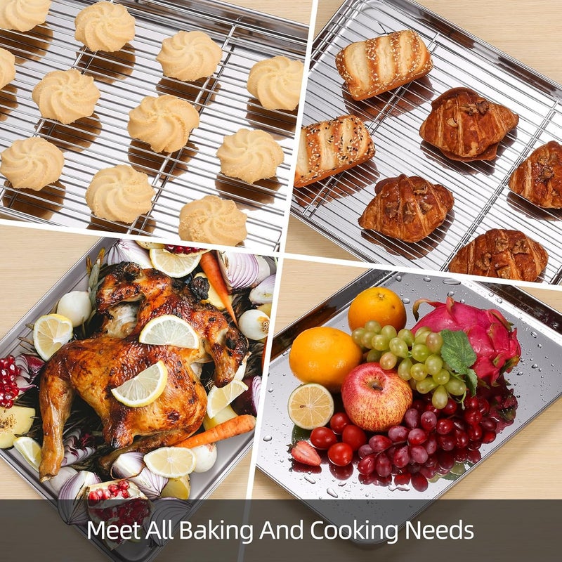 Amrules Baking Sheet with Cooling Rack Set of 6 3 Premium Stainless Steel Cookie Sheets and 3 Wire Racks Kitchen Nonstick Baking Pans Set Includes 3 Different Sizes Heavy Duty Non Toxic - Image 5