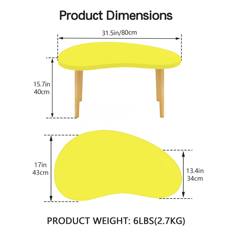 Funecy Mango Coffee Table Low Table with 4 Solid Wood Sturdy Legs,Floor Table Desk for Sitting on The Floor,19.7"D x 31.5"W x 16"H Inches,Living Room/Toy room Furniture,Rental house Furniture (Yellow) - Image 2