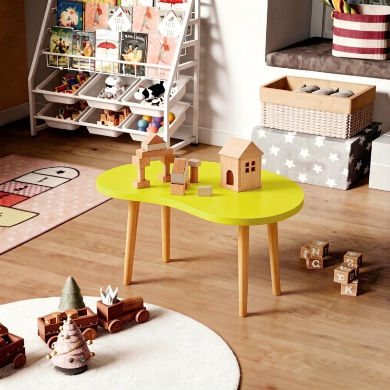 Funecy Mango Coffee Table Low Table with 4 Solid Wood Sturdy Legs,Floor Table Desk for Sitting on The Floor,19.7"D x 31.5"W x 16"H Inches,Living Room/Toy room Furniture,Rental house Furniture (Yellow) - Image 5