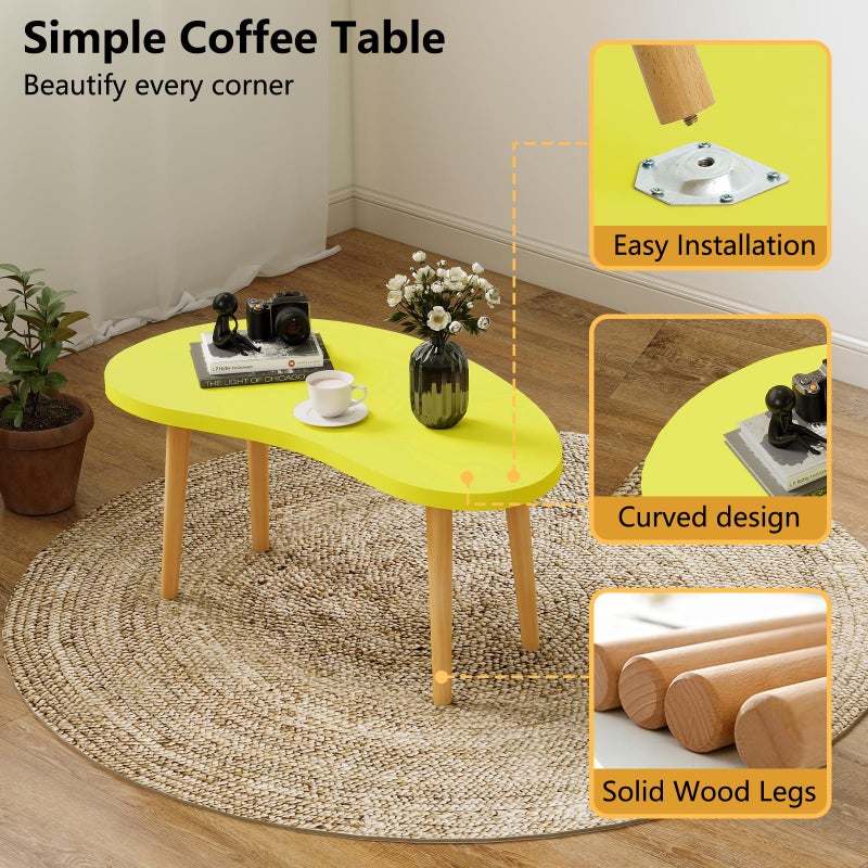 Funecy Mango Coffee Table Low Table with 4 Solid Wood Sturdy Legs,Floor Table Desk for Sitting on The Floor,19.7"D x 31.5"W x 16"H Inches,Living Room/Toy room Furniture,Rental house Furniture (Yellow) - Image 4