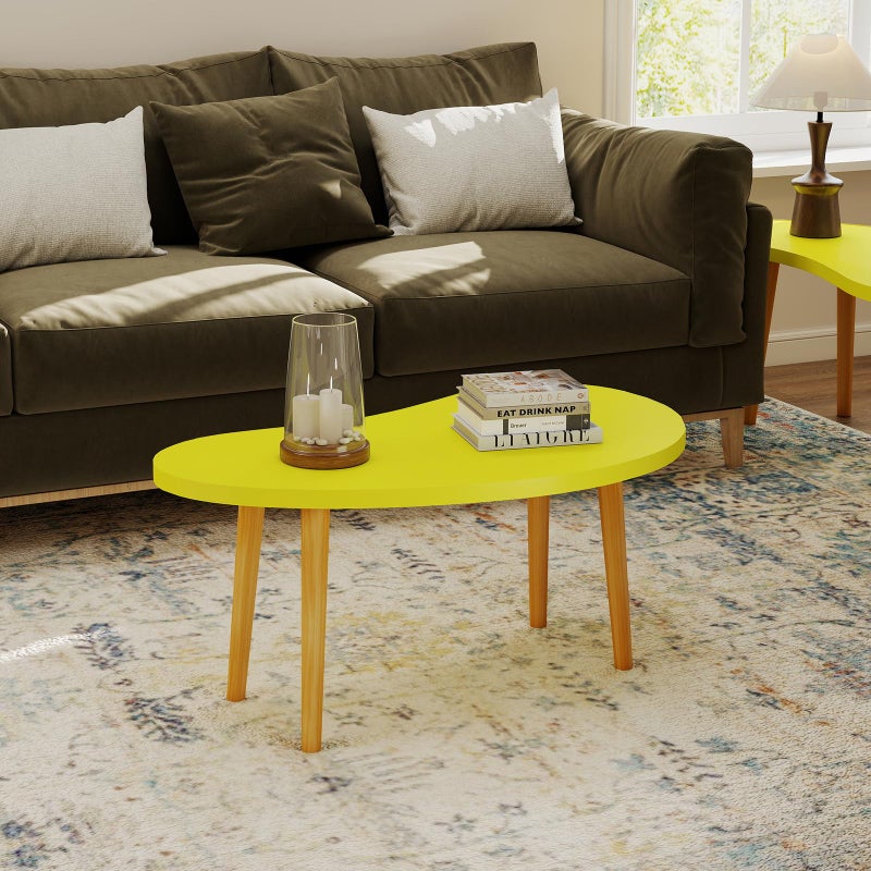 Funecy Mango Coffee Table Low Table with 4 Solid Wood Sturdy Legs,Floor Table Desk for Sitting on The Floor,19.7"D x 31.5"W x 16"H Inches,Living Room/Toy room Furniture,Rental house Furniture (Yellow) - Image 3