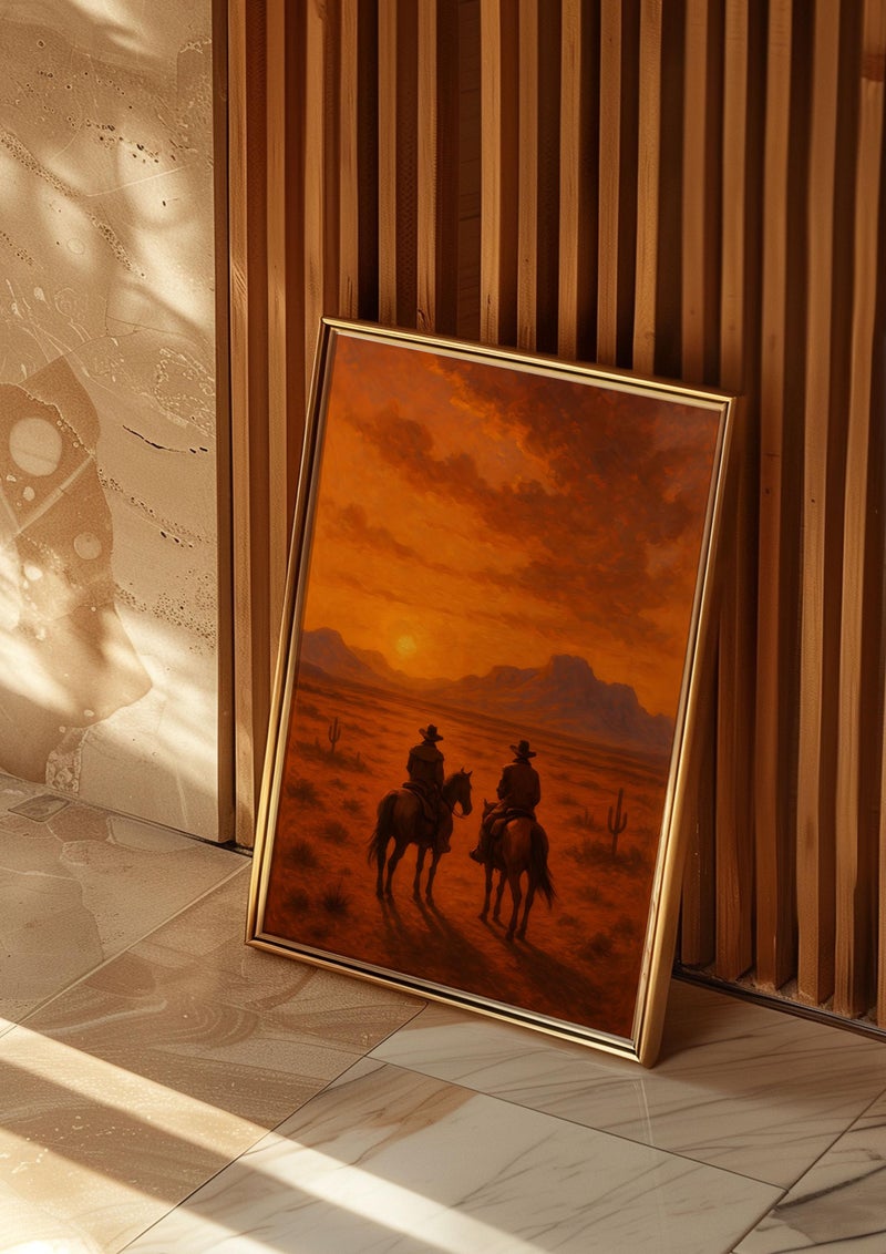 TNESSENTIAL Vintage Western Sunset Print: Cowboy Horseback Riders, Wild West Decor - Image 4