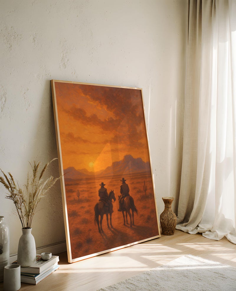 TNESSENTIAL Vintage Western Sunset Print: Cowboy Horseback Riders, Wild West Decor - Image 5