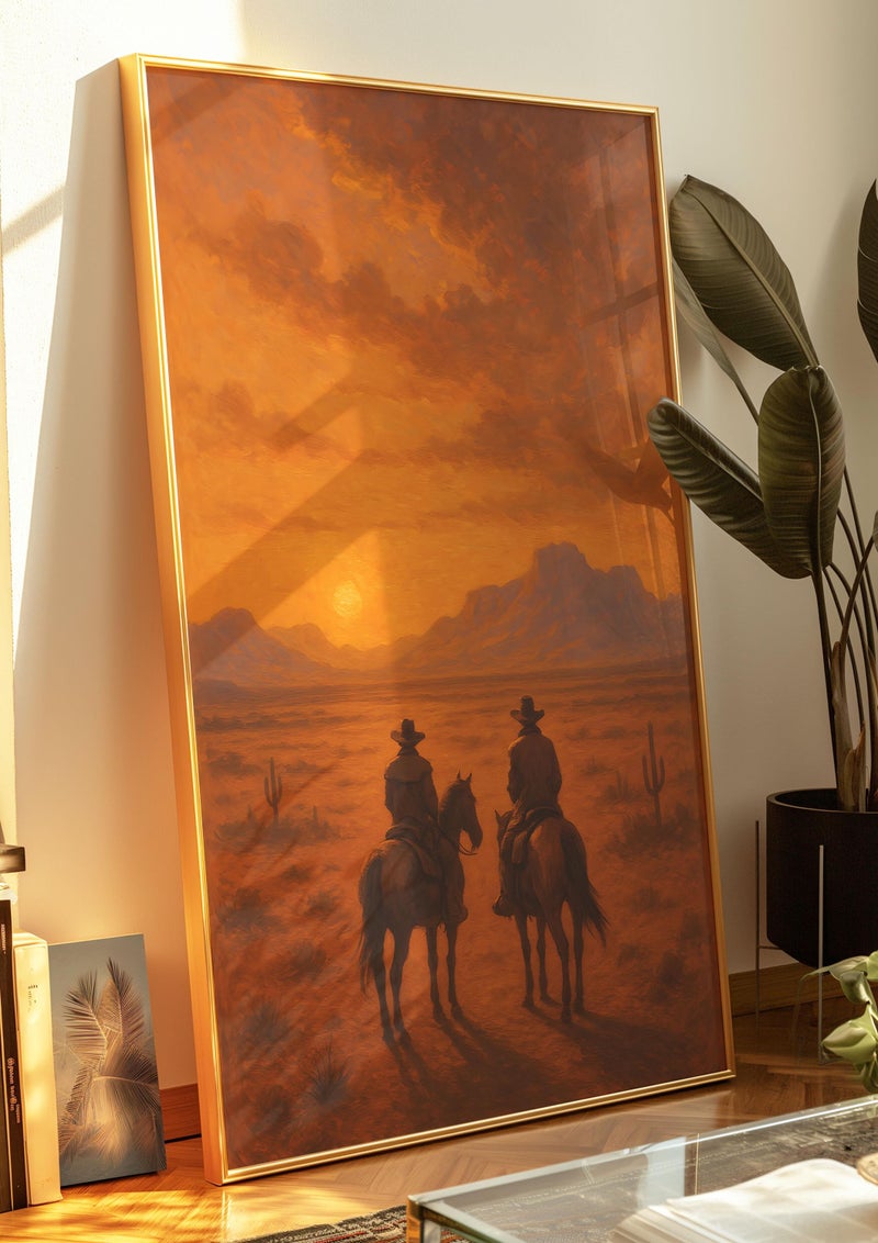 TNESSENTIAL Vintage Western Sunset Print: Cowboy Horseback Riders, Wild West Decor - Image 3