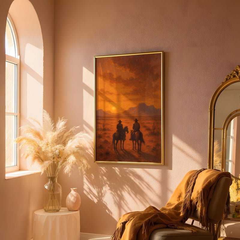 TNESSENTIAL Vintage Western Sunset Print: Cowboy Horseback Riders, Wild West Decor - Image 2