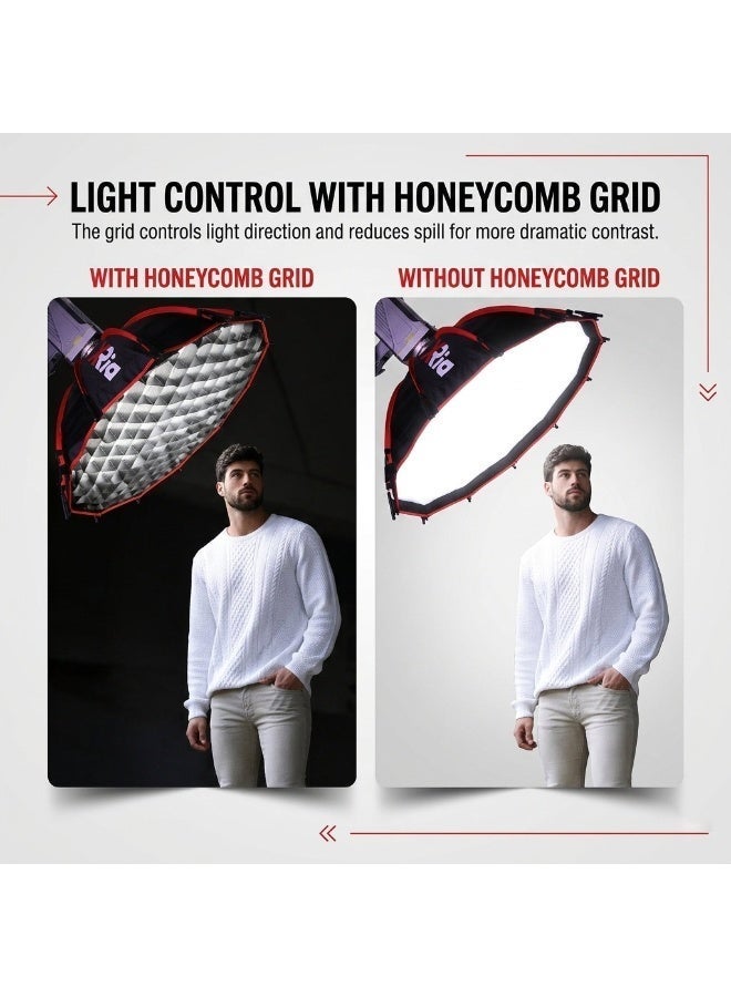 Xria SB90 90cm Quick Fold Softbox with Grid Bowens Mount | Professional Studio Light Softbox for Portrait Photography, Video & Product Shoot - Image 5