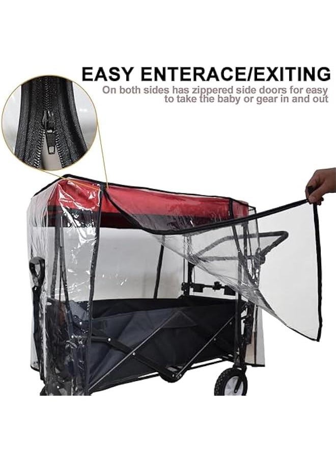 Rain Cover for Wagon Universal Clear Plastic Awning for Collapsible Beach Folding Utility Kids Grocery Push Stroller Wagon Cart Accessories Foldable