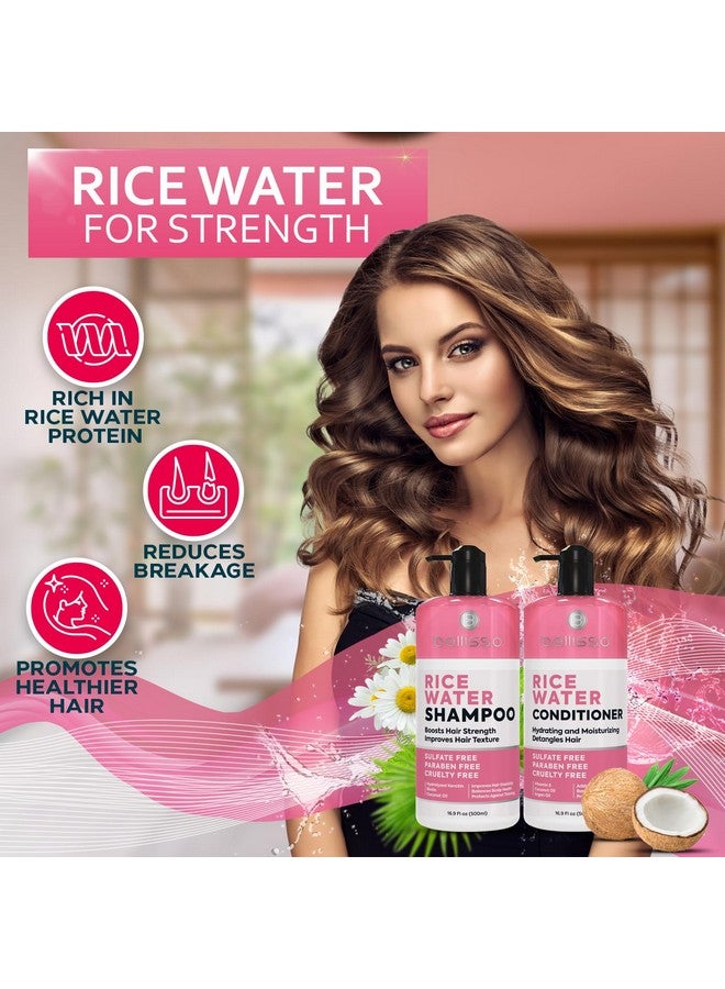 BELLISSO Rice Water Shampoo and Conditioner Set - Sulfate Free for Thin and Fine Hair - Fuller, Thickening Formula for Women and Men - With Strengthening Saw Palmetto - Anti Thinning, Volumizing for Thick Hair - Image 2