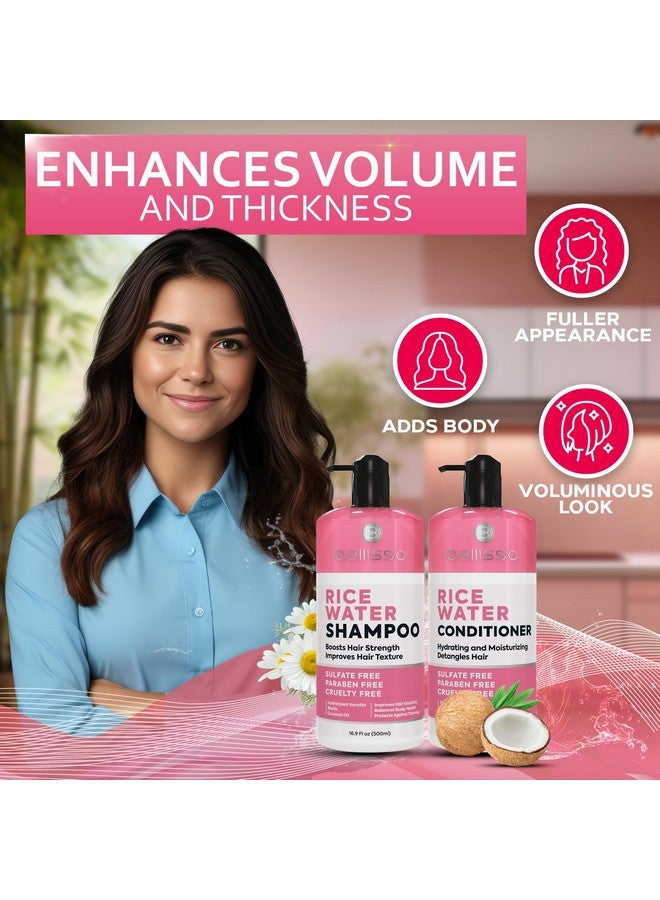 BELLISSO Rice Water Shampoo and Conditioner Set - Sulfate Free for Thin and Fine Hair - Fuller, Thickening Formula for Women and Men - With Strengthening Saw Palmetto - Anti Thinning, Volumizing for Thick Hair - Image 5