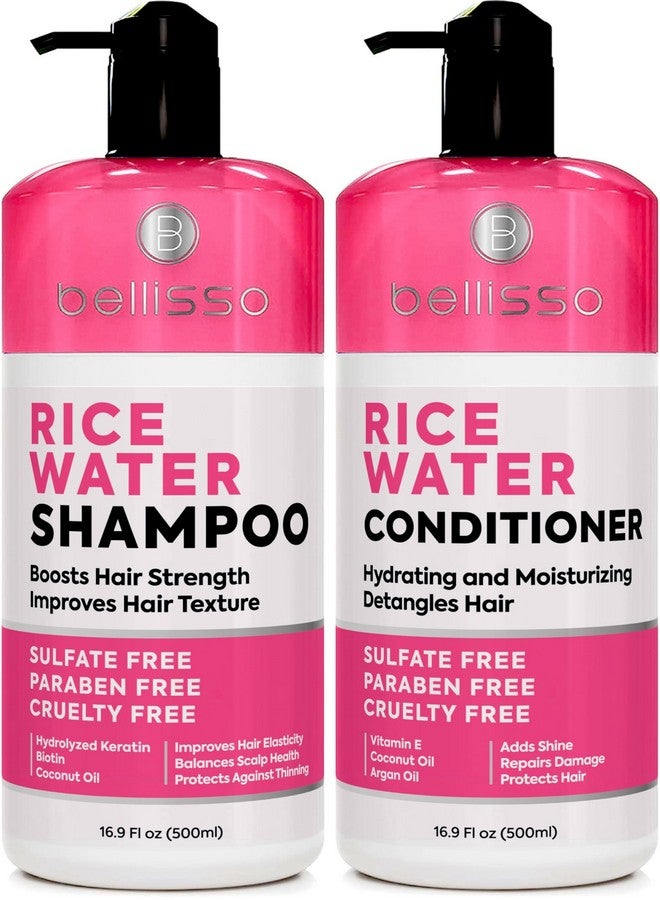 BELLISSO Rice Water Shampoo and Conditioner Set - Sulfate Free for Thin and Fine Hair - Fuller, Thickening Formula for Women and Men - With Strengthening Saw Palmetto - Anti Thinning, Volumizing for Thick Hair - Image 1