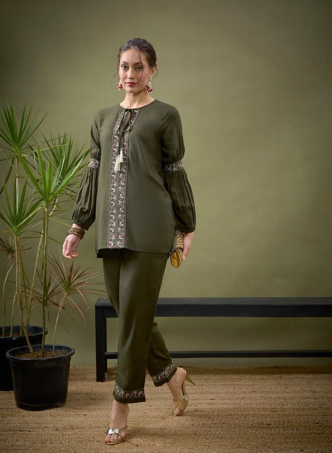 SASSAFRAS Front Embroidered Shirt & Palazzo Set by Styli