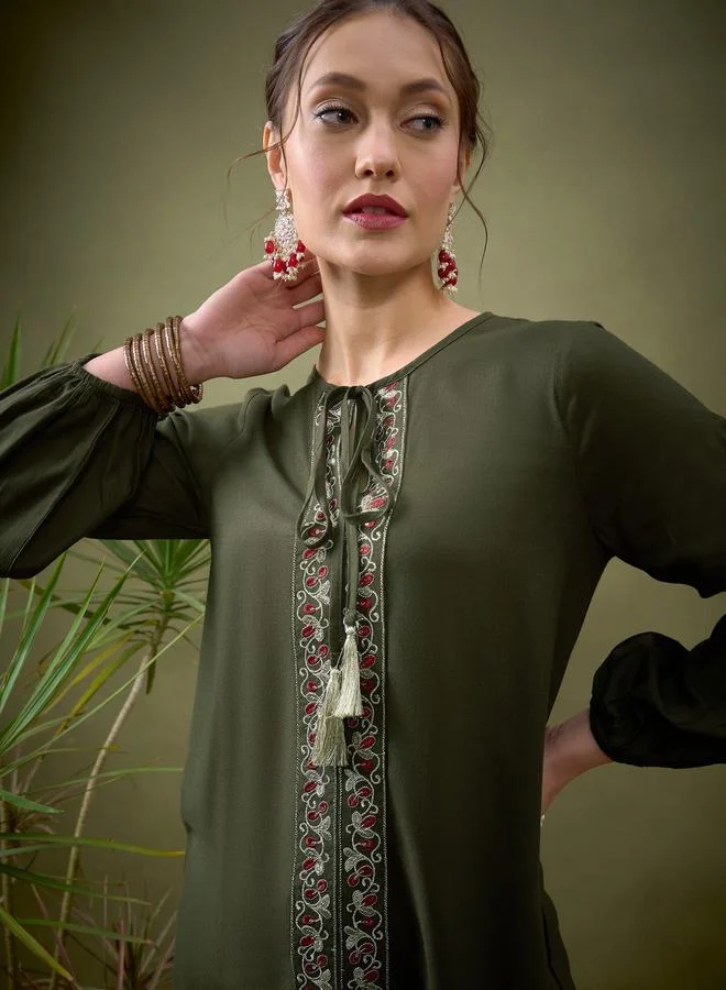 SASSAFRAS Front Embroidered Shirt & Palazzo Set by Styli