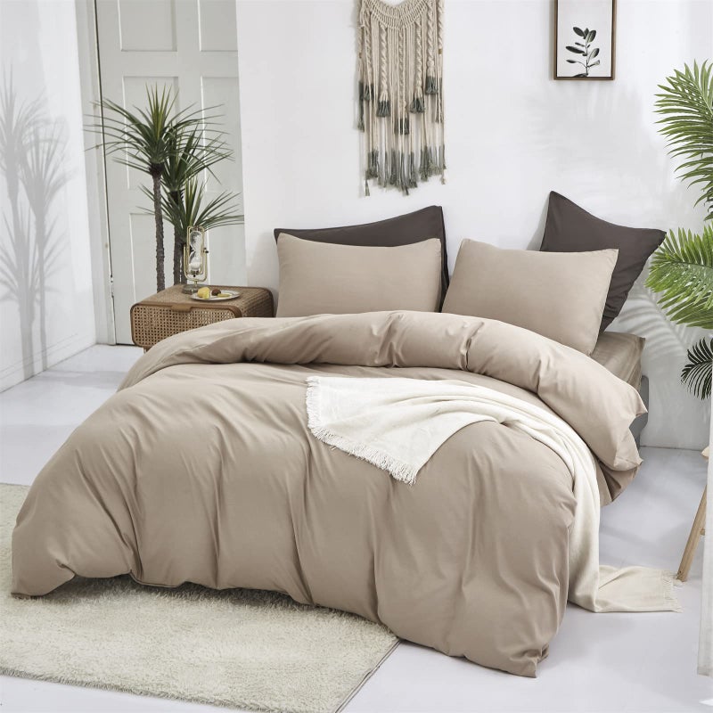 Cottonight Khaki Comforter Set King Cream Coffee Bedding Comforter Set Cream Solid Blanket Quilts Solid Modern Soft Breathable Taupe 3 Piece Light Coffee Bedding Set Women Men King Bed - Image 2