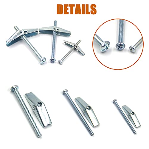 ISPINNER 24pcs Toggle Bolt and Wing Nut Assortment Kit for Drywall Hanging Heavy Items 1/8" 3/16" 1/4" - Image 3