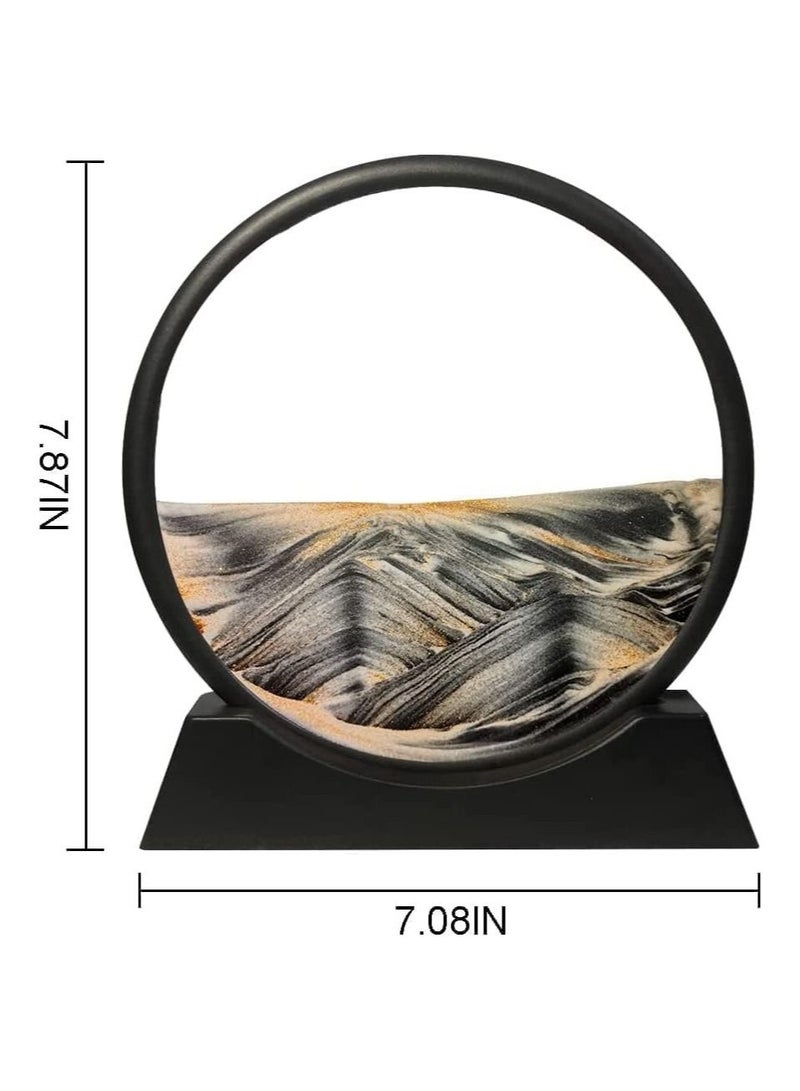 RATSAW Flowing Sand Painting Moving Sand Art Picture Round Glass 3D Deep Sea Sandscape in Motion Display Flowing Sand Frame Home Office Black - Image 3