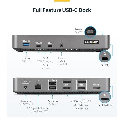 Startech.com StarTechcom USBC Triple Monitor Docking Station for MacBook Pro Air M1 M2 M3 M4 Windows Universal 4K HDMI DP Dock Thunderbolt Compatible 100W Laptop Charging 116NUSBCDOCK - Image 3