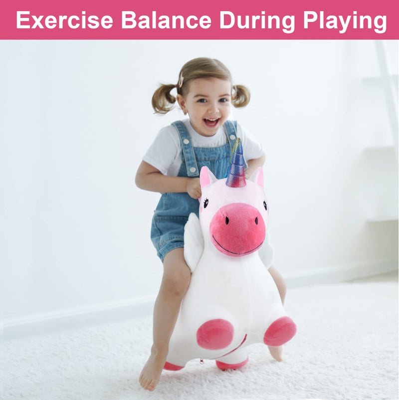 iPlay, iLearn Bouncy Pals Hopping Unicorn Horse, Toddler Girl Inflatable Bouncing Animal Hopper Toy, Outdoor Indoor Plush Ride on Bouncer, Baby Birthday Gift 18 Month 2 3 4 Year Old Kid - Unicorn - Image 5