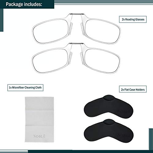 Noble Pack Noble Ultra Slim and Flat Reading Glasses Thin and Flexible Armless (2 Pairs) Enhanced Comfort Nose Rest, Armless Pocket Size Readers with 2 Stick-on Silicone Case Holder (Clear, +1.00) - Image 2