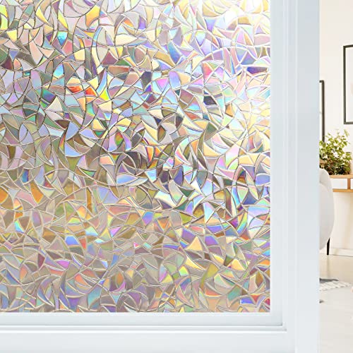 Haton Window Privacy Film, Stained Glass Rainbow Film Decorative Window Clings, Static Cling Sun Blocking Stickers Decals Coverings Tint for Home Heat Control, Non-Adhesive 17.5" x 78.7" - Image 1