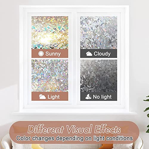 Haton Window Privacy Film, Stained Glass Rainbow Film Decorative Window Clings, Static Cling Sun Blocking Stickers Decals Coverings Tint for Home Heat Control, Non-Adhesive 17.5" x 78.7" - Image 4
