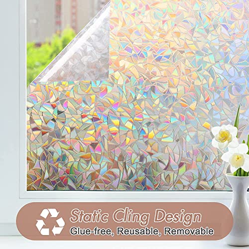 Haton Window Privacy Film, Stained Glass Rainbow Film Decorative Window Clings, Static Cling Sun Blocking Stickers Decals Coverings Tint for Home Heat Control, Non-Adhesive 17.5" x 78.7" - Image 5