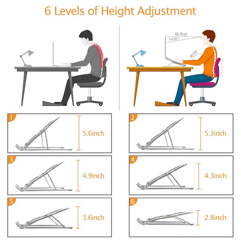 upxon Laptop Stand Adjustable Aluminum Laptop Tablet Stand Foldable Laptop Riser Portable Laptop Holder Compatible with 7156 inches Laptop Tablet Notebook - Image 4