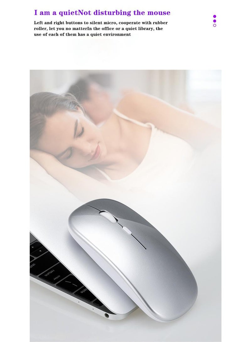 Ultra-Thin Wireless Mouse, Bluetooth 5.0 Dual-Mode Computer Tablet Mute Mouse（Silver） - Image 3