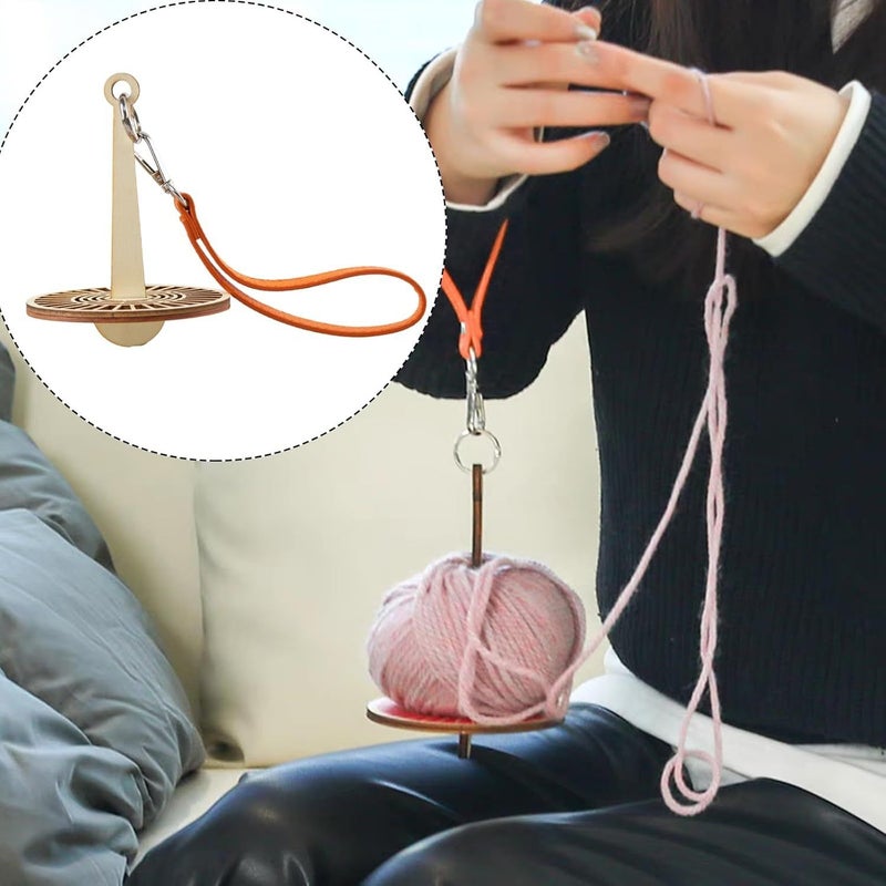 Red Portable Wrist Yarn Holder With Leather Strap And Wooden Stand For Knitting And Crochet - Image 5