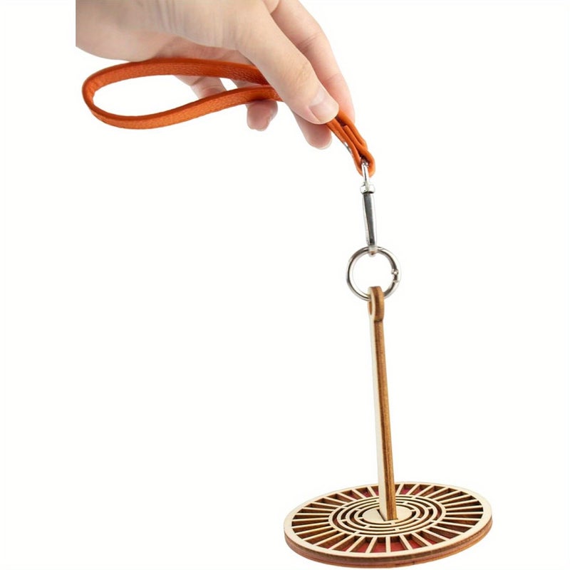 Red Portable Wrist Yarn Holder With Leather Strap And Wooden Stand For Knitting And Crochet - Image 4