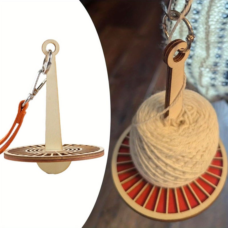 Red Portable Wrist Yarn Holder With Leather Strap And Wooden Stand For Knitting And Crochet - Image 3