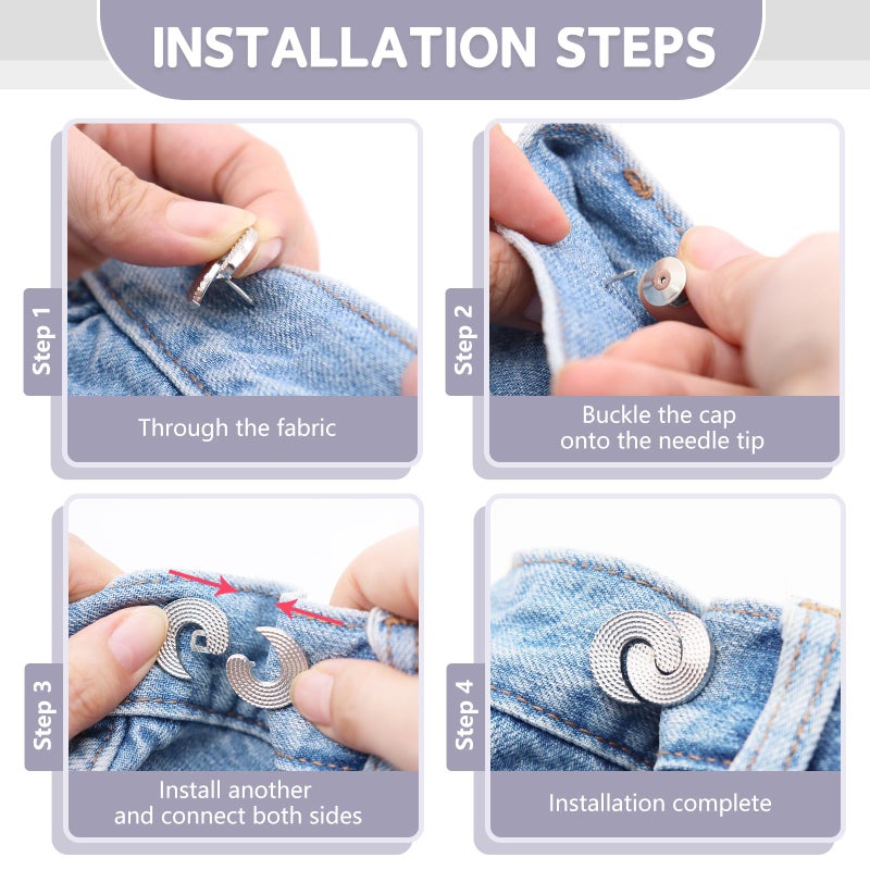 ROPAKED 12 Set Pant Waist Tightener Adjustable Buttons Pins for Loose Jeans Waist Cincher Clip Reusable Metal Brooch for Clothing Dresses Skirts No Sew and No Tools Decoration Accessories - Image 4