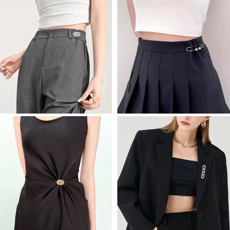 ROPAKED 12 Set Pant Waist Tightener Adjustable Buttons Pins for Loose Jeans Waist Cincher Clip Reusable Metal Brooch for Clothing Dresses Skirts No Sew and No Tools Decoration Accessories - Image 5