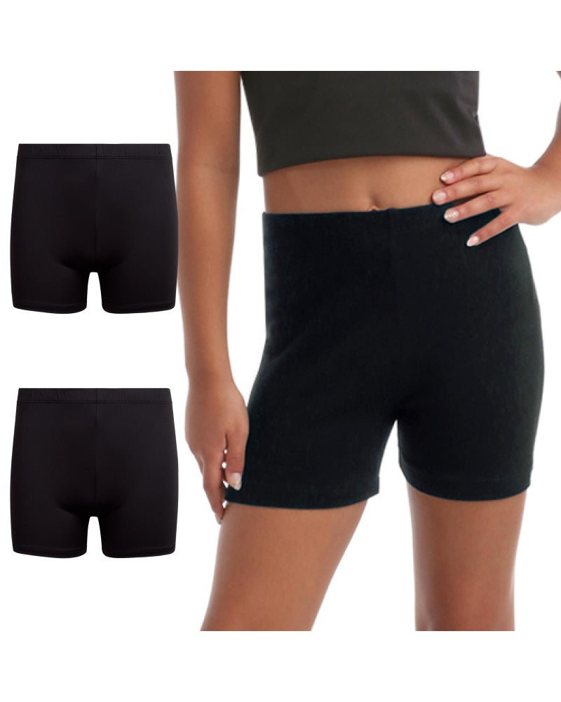 Rene Rofe Girls Athletic Shorts - 2 Pack Breathable Soft Stretch Girls Bike Shorts Four-Way Stretch Cheer Dance Sports Short, Size 10-12, Black/Black - Image 1
