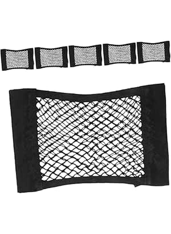 BESTYASH 6 Pcs Double Layer Elastic Car Trunk Storage Net Bag with Adhesive Tape - Image 1