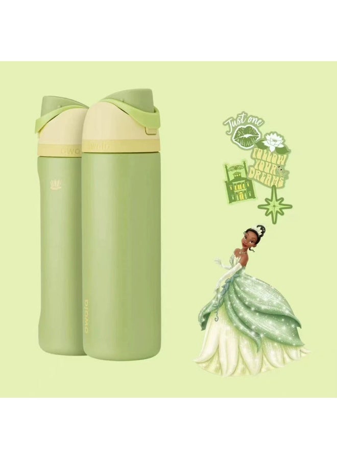 Owala Disney Princess FreeSip Insulated Stainless Steel Water Bottle with Straw and Sticker for Sports and Travel, BPA-Free Sports Water Bottle, 24 oz, Tiana - Image 1