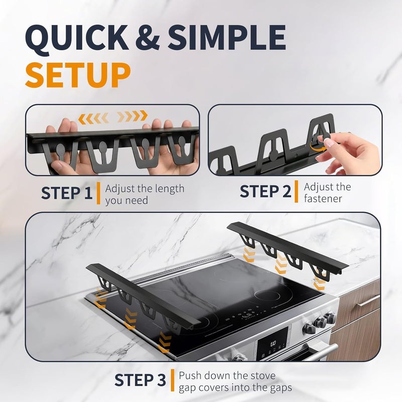ALMCALS T-Shape Stove Gap Covers Stainless Steel, 2 Pack Stove Gap Filler Easy Retractable Length 13.8" to 27.5", Width 1.85" - Oven Gap Filler Stove Guards Range Trim Kit - Image 5