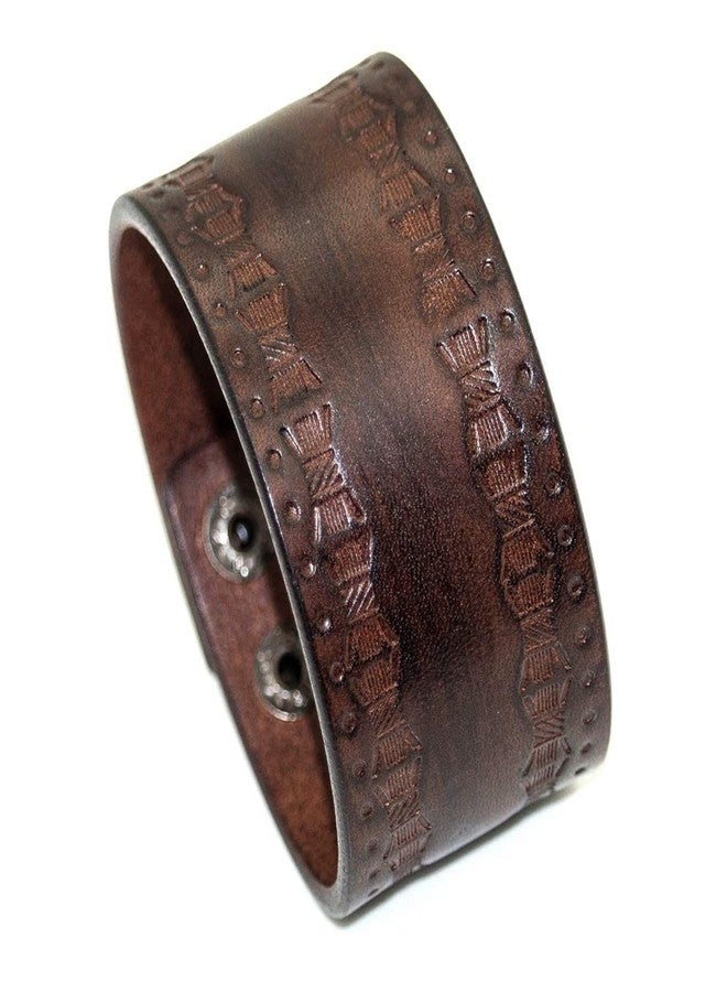 Fusamk Punk Rock Print Pattern Wristband Wide Leather Cuff Bracelet (3_Brown_Leather) - Image 1