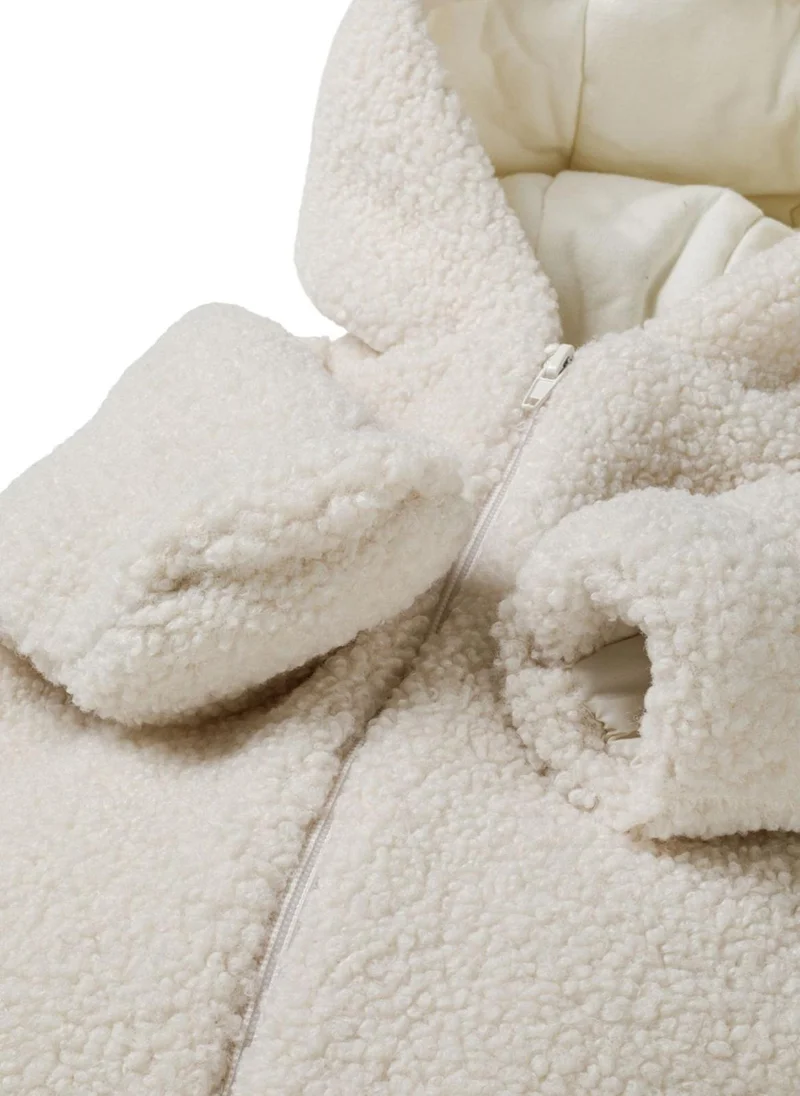MINOTI Baby Pramsuit with 3D Ears and Sherpa Texture Finish