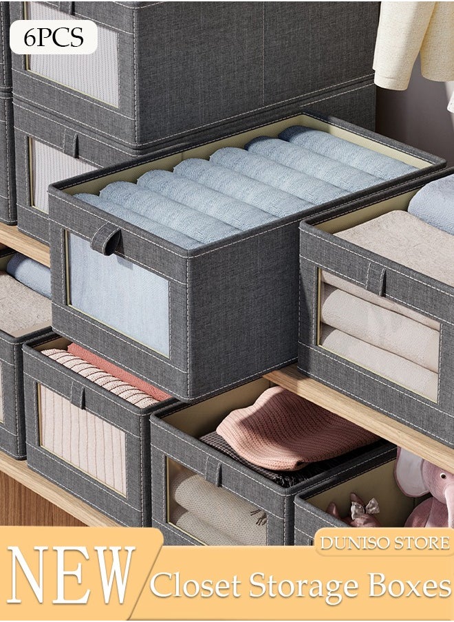 DUNISO 6 Pieces Foldable Closet Storage Organizer Washable Closet Storage Box with Carrying Handles Toy Organizer Box Cube Storage Bin for Clothes Wardrobe Home Bedroom Office  - Image 1