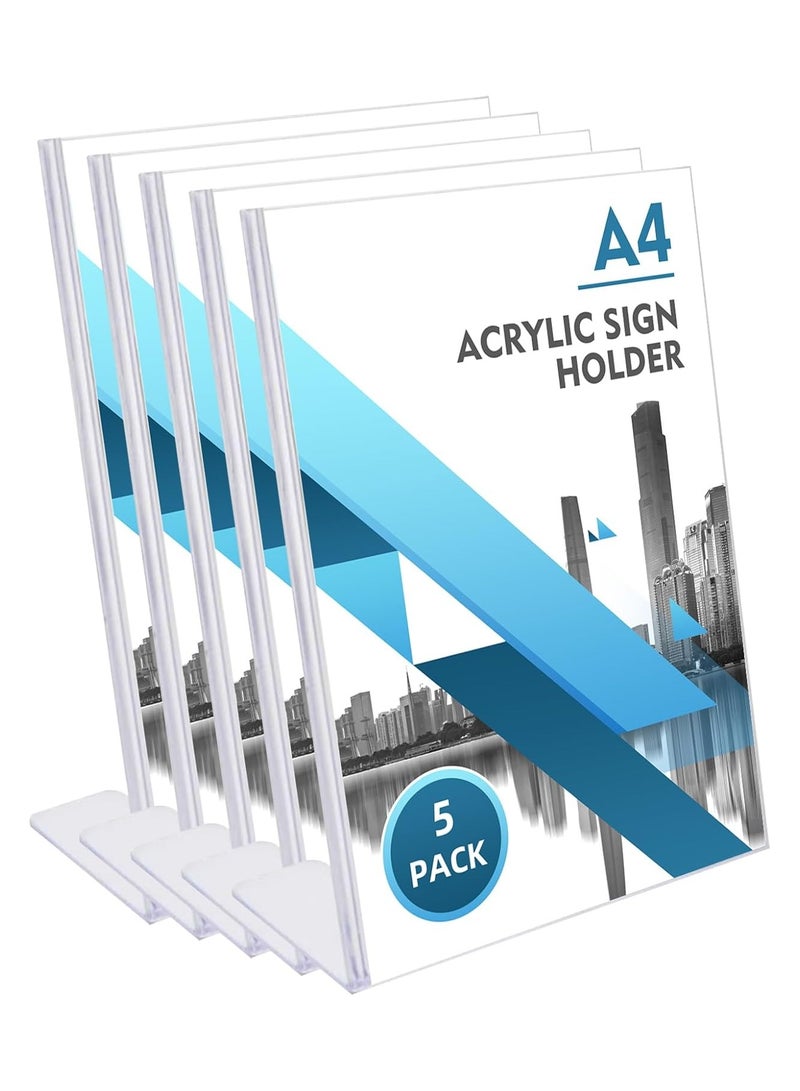 TPGP 5×A4 Acrylic Poster Menu Holder Lean to Perspex Leaflet Portrait Table Card Counter Poster Display Stand - Clear - Image 1
