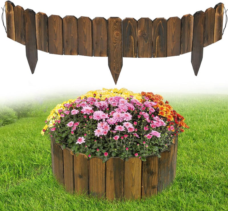 Acostop Garden Wooden Fence - 3.9ft (L) x 8in (H) Weather-Resistant Pine Landscape Border Edging for Outdoor Patio Lawns Yard Flower Beds Decoration - Image 1