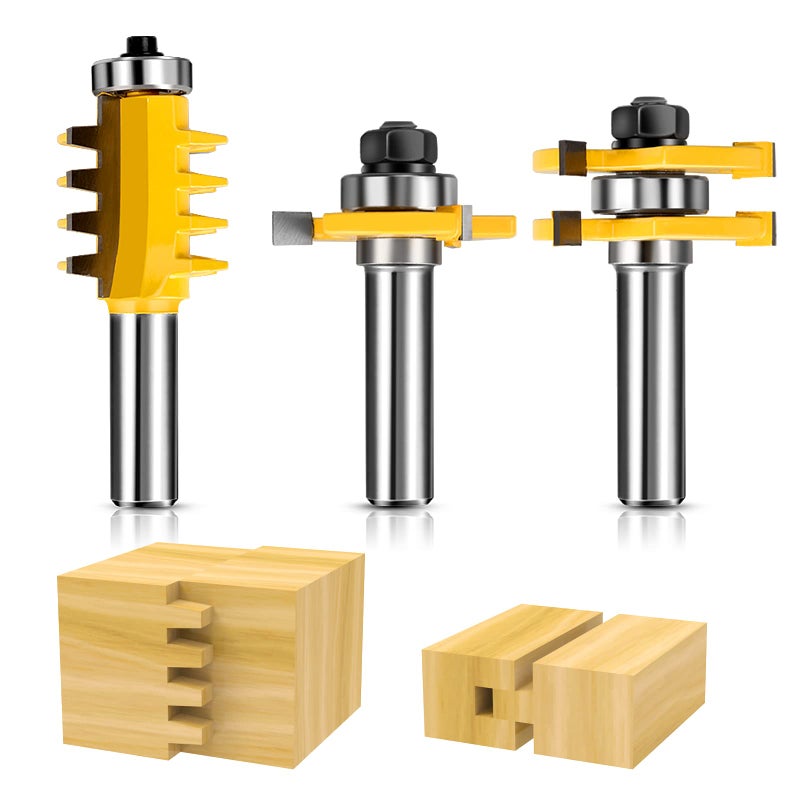 12Inch Shank Tongue and Groove Router Bits Set Reversible Finger Joint Router Bit 3 Pack Router Bit Set Woodworking Chisel Cutter for Density Boards Solid Wood MDF Chipboard Splints Etc