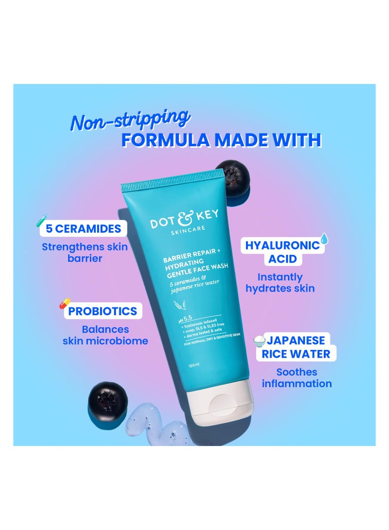 Dot & Key Barrier Repair + Hydrating Gentle Face Wash With Probiotic|Ceremide Face Wash|Face Wash For Dry Skin,Normal Skin&Sensitive Skin|Gently Cleanses Skin From Dirt&Oil For Unisex,100Ml - Image 3