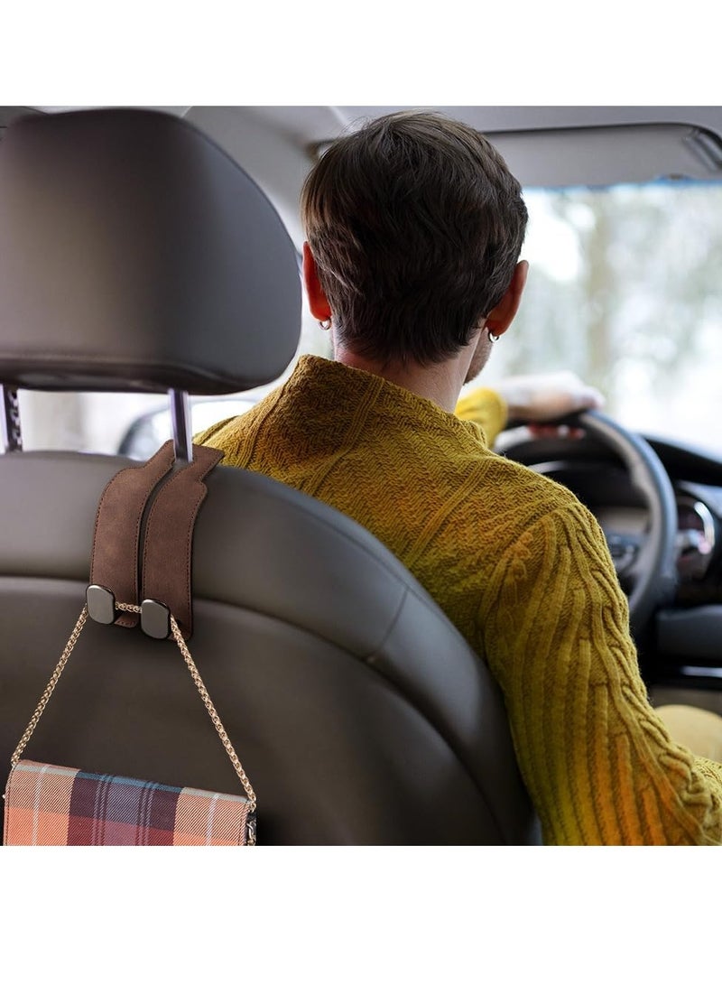 2PCS Multi-Functional Leather Car Seat Headrest Hooks, Perfect for Hanging Bags, Coats, Umbrellas and More, Stylish Brown Design - Image 5