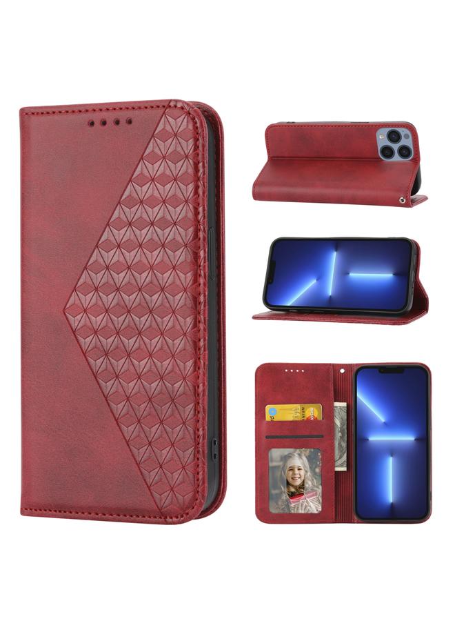 S-TOP Case For iPhone 13 Cubic Grid Calf Texture Magnetic Closure Leather Phone Case - Image 1