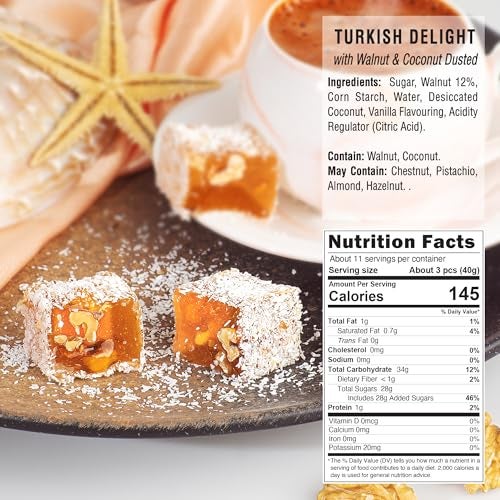 HazerBaba Hazer Baba Turkish Delight Candy, Sadrazam Walnut Coconut Dusted, 16oz (Pack of 1), Gourmet Snack Box, Traditional, Vegan Snack, Lokum, Unique Sweets, Loukumi, Delicias Turcas, Halal, Kosher - Image 2