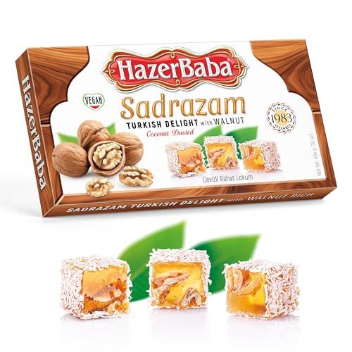 HazerBaba Hazer Baba Turkish Delight Candy, Sadrazam Walnut Coconut Dusted, 16oz (Pack of 1), Gourmet Snack Box, Traditional, Vegan Snack, Lokum, Unique Sweets, Loukumi, Delicias Turcas, Halal, Kosher - Image 1